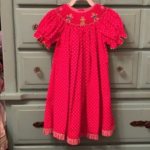 Red Silly Goose Hand Smocked Christmas Dress 2T